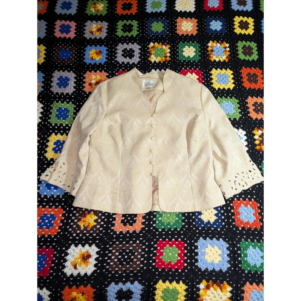 Vintage Le Suit Blazer Overcoat Paisley Beige Women's Size 18 Business Careers